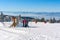 Ski slope, people skiing, mountains view