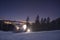 Ski slope in Poiana Brasov winter resort, Romania. Dark scenery.