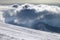 Ski slope for slalom and sunlight storm clouds