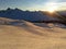 Ski slope, snowmaking machine and ski ramps in Davos, Switzerland.