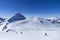 Ski slops on the top of the glacier in the Alps.
