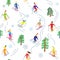 Ski sport in the mountains, seamless pattern, graphic illustration