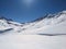 Ski tour on the big mountains above davos with a view of the Fluelapass hospiz. Flueela pass. Ski mountaineering