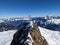 Ski tour with a view of the Spitzmeilen mountain in St. Gallen and Glarus. Ski mountaineering in the Swiss Alps. Skitour