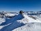 Ski tour with a view of the Spitzmeilen mountain in St. Gallen and Glarus. Ski mountaineering in the Swiss Alps. Skitour