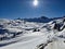 Ski tour with a view of the Spitzmeilen mountain in St. Gallen and Glarus. Ski mountaineering in the Swiss Alps. Skitour