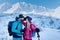 Ski touring couple in love taking break on the top of mountain in the Low Tatras in Slovakia.