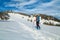 Ski touring in the deep powder snow, Transylvania, Carpathians, Romania