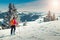 Ski touring on the hills, Transylvania, Carpathians, Romania, Europe