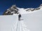 Ski touring trail on the glacier. Exceeding the Clariden firn. High ski tour in uri switzerland. Skimo