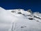 ski touring trail on the mountain mutteristock in Switzerland. Beautiful slope in deep snow. Ski mountaineering, skimo