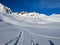 ski touring trail in the mountains. Alps in Europe,Switzerland.Ski mountaineering on the sentisch horn mountain in davos