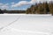 Ski tracks across a frozen lake in Muskoka Ontario