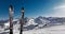 ski vacation panorama with a ski equipment in Bormio Italy