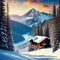 Ski Vacation Winter sports Vintage Collage Trendy collage with winter sport pop interior art mountain cabin