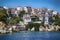 Skiathos, Greece - August 17, 2017: View from boat Skiathos town