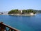 Skiathos, Greece - August 4 2007: Bourtzi island in Skiathos, Sporades, Aegean Sea.