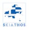 Skiathos Logo. Map of Skiathos with island name.