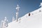 Skier in the backcountry of a snowy mountain landscape near Rossland Range, Canada