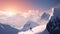 Skier on background of snow-covered mountain in rays of sun quickly descends. AI generated.