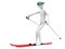 Skier with blue goggles and red skis - side view
