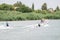 Skier and boat on the Riet River