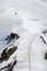 Skier climbing a snowy mountain