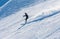 A skier descends from the mountain at high speed at a ski resort GrandVallira. Pyrenees, Andorra