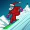 Skier evening rides down the mountain. Santa Claus character merry Christmas and happy new year