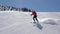 Skier Fast Slides Down Slalom On Snowy Slope In Mountains In Winter On Ski