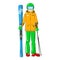 Skier isolated on white background. Sportsman with ski equipment. Winter activity mountain skiing. Ski kit