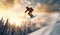 Skier jumping on a snowy mountain. Generative AI