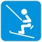 Skier and lift, blue background, vector icon