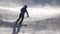 Skier makes turns in a blizzard. Slow motion