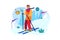 Skier man slide down a snowy mountain Illustration concept on white background