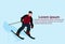 Skier man sliding down guy skiing winter vacation activity flat horizontal copy space isolated