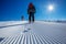 Skier is posing at camera at Gudauri resort in high mountaing of