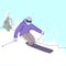 Skier rides on mountain slope abstract modern line illustration vector poster.Ski racer Minimalist style design