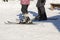 A skier is riding on a mountain. Winter recreation