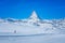 Skier see beautiful view of snow mountain Matterhorn peak, Zermatt, Switzerland