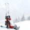 Skier sitting alone. Conceptual image