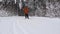 Skier skating on skis in hat with pompom with ski poles in his hands with in snowy forest with snow. Cross-country skiing in winte