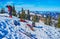 The skier on slope of Zwolferhorn, St Gilgen, Salzkammergut, Austria