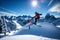 Skier, snowboarder in mountains. Winter snow sports concept