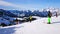 Skiers in Dachstein West resort, Zwieselalm, Gosau, Salzkammergut, Austria