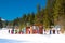 Skiers at the draglift in Bansko, Bulgaria