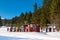 Skiers at the draglift in Bansko, Bulgaria