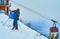 The skiers on Feuerkogel mountain slope, Ebensee, Salzkammergut, Austria