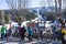 Skiers and a full ski rack at  Whistler - Blackcomb mountains