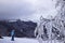 Skiers go skiing in the Carpathian mountains, lots of snow winter